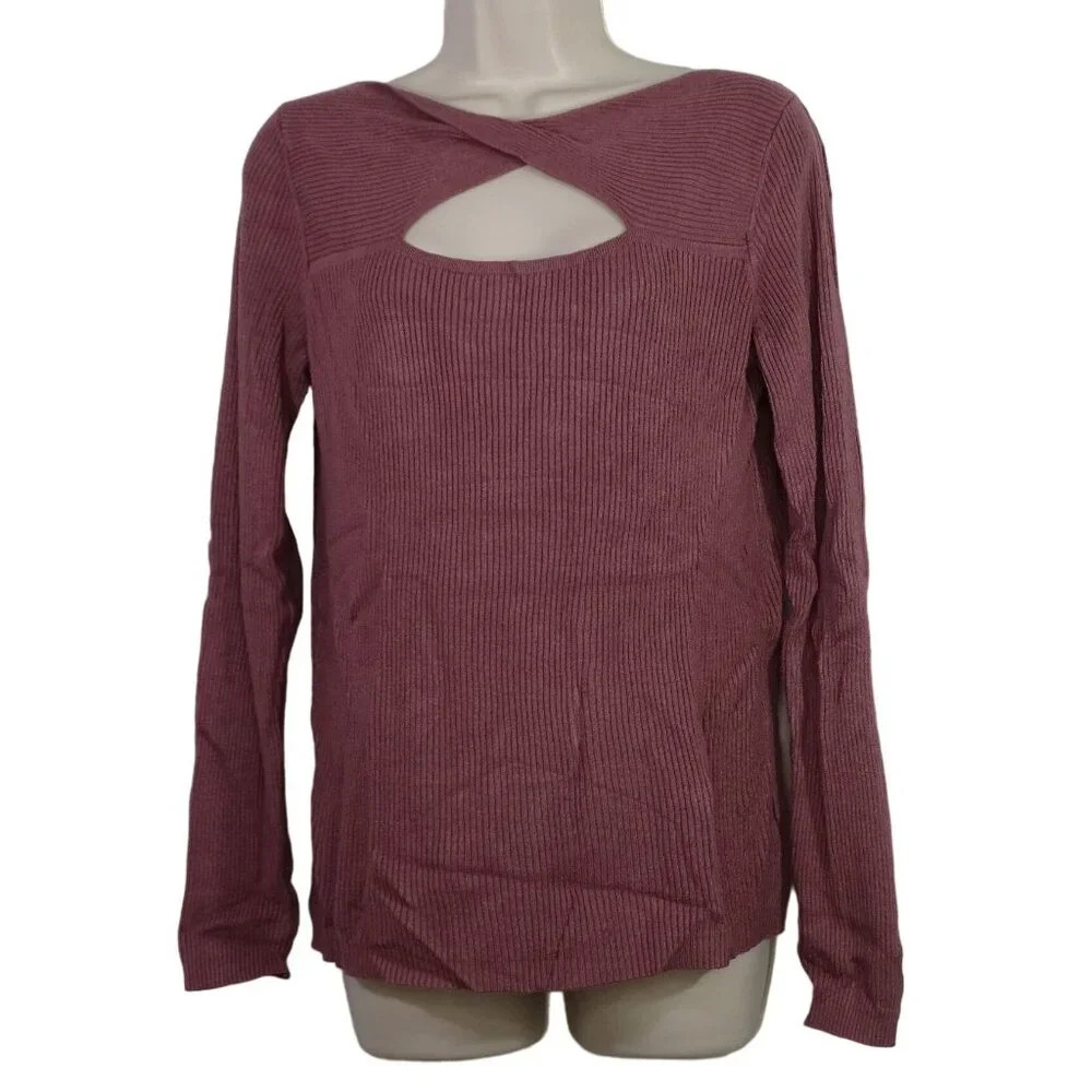 Maurices Ribbed Knit Top Long Sleeve Cutout Women Size S Mauve